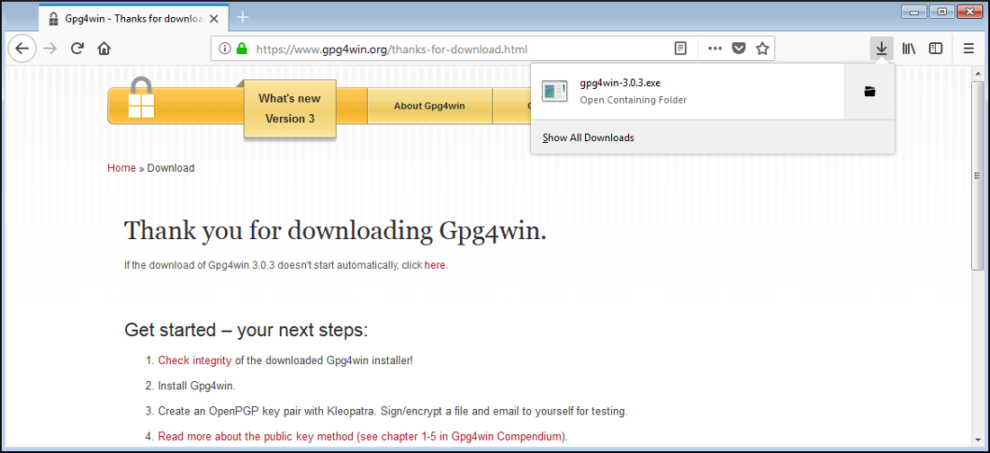 gpg4win site open folder